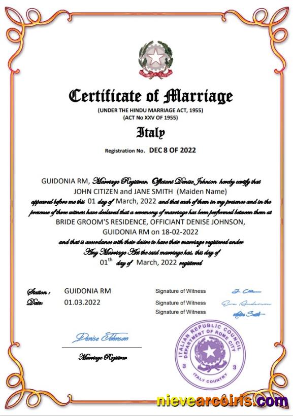 Italy marriage certificate